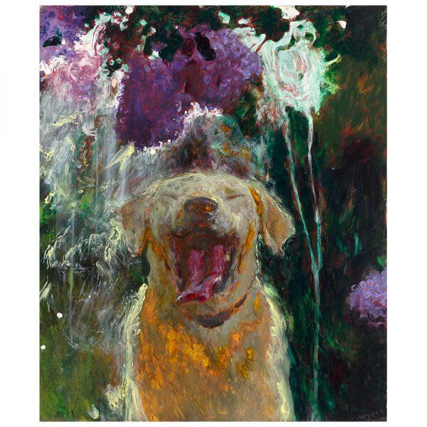 Dog in a Downpour under Lilacs - Unframed
