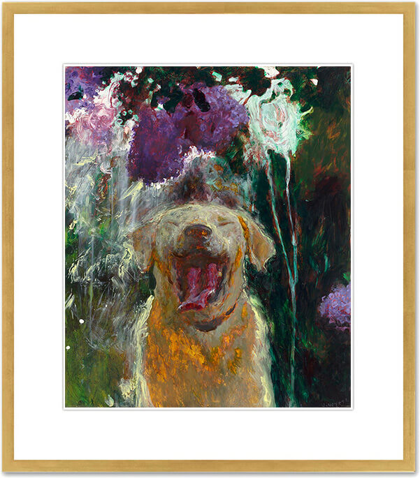 Dog in a Downpour under Lilacs - Featured